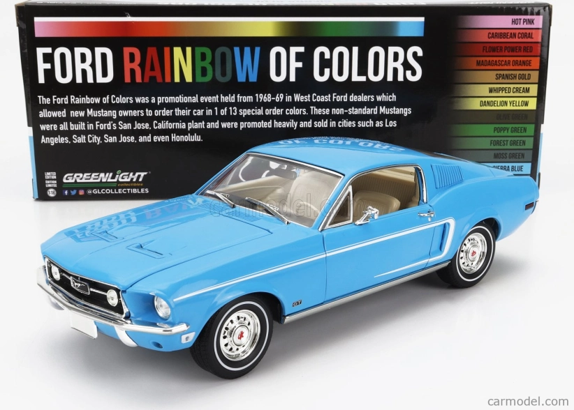 Greenlight Ford USA Mustang Fastback Coupe 1968 - Ford Rainbow Of Colors 1:18, modrá