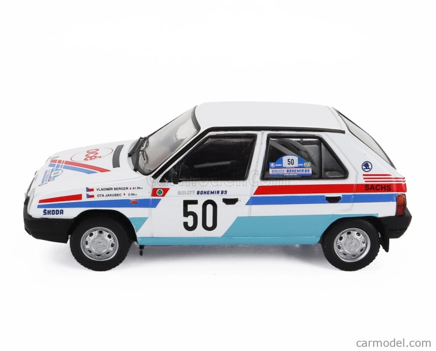 Ixo-models Škoda Favorit 136l N 50 Rally Bohemia 1983 Vladimír Berger - Otto Jakubec 1:43 Biela svetlomodrá