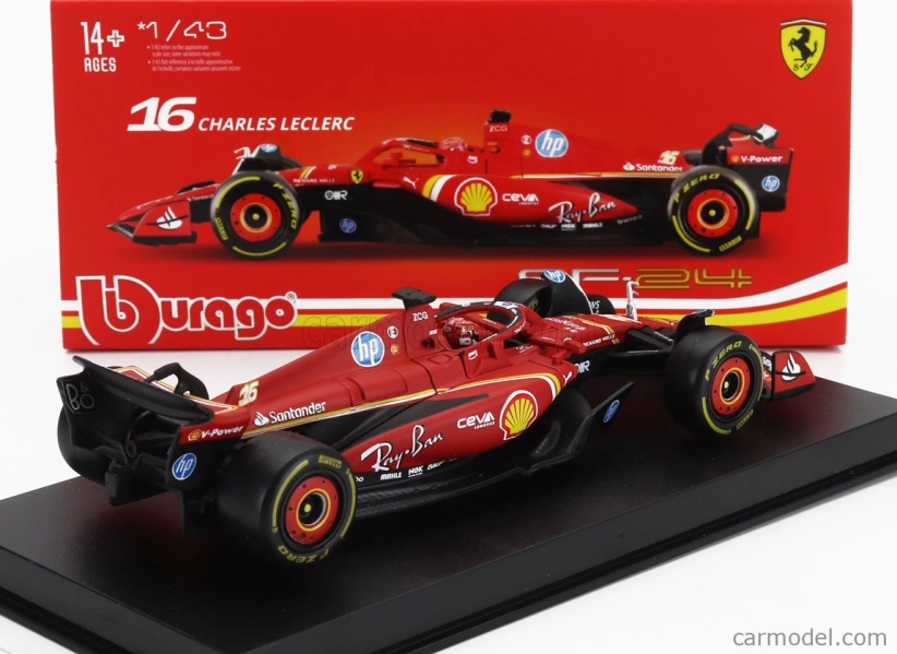 Bburago Ferrari F1 Sf-24 Team Scuderia Ferrari N 16 4th Emilia Romagna Imola Gp 2024 Charles Leclerc – With Pilot And Showcase 1:43 červená čierna