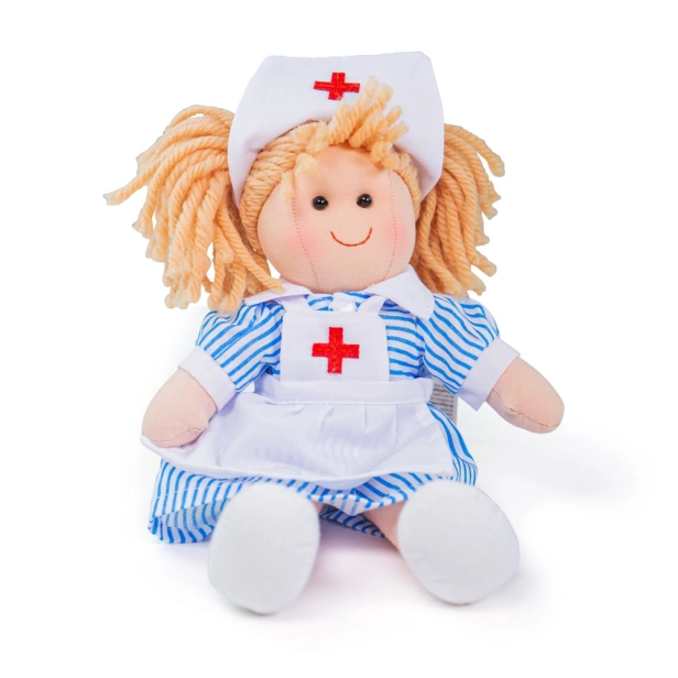 Bigjigs Toys Látková panenka zdravotní sestřička Nancy 28 cm