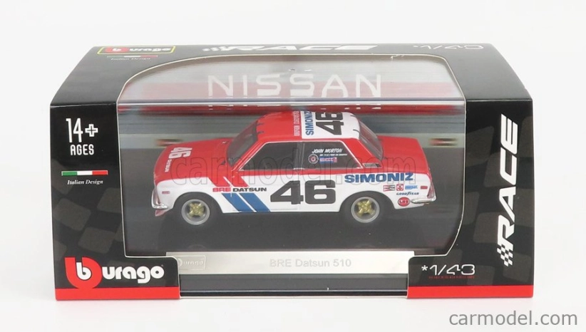Bburago Datsun 510 Bre N 46 Racing 1972 1:43 Bílá Modrá Červená