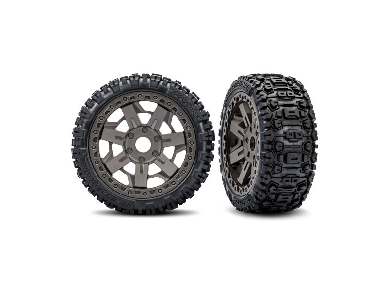 Kolesá Traxxas 3,0", sivý disk, pneumatiky s pásmi Sledgehammer (2)