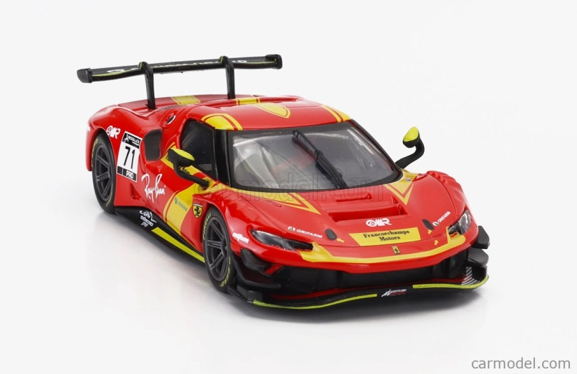 Bburago Ferrari 296 Gt3 3.0l Twin Turbo V6 N 71 Racing 2023 1:43 červená žltá
