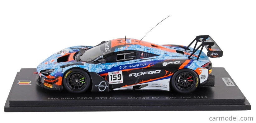 Spark-model Mclaren 720s Gt3 Evo Team Garage59 N 159 24h Spa 2023 M.kirchhofer - B.goethe - N.kjaergaard 1:43 Light Blue Orange