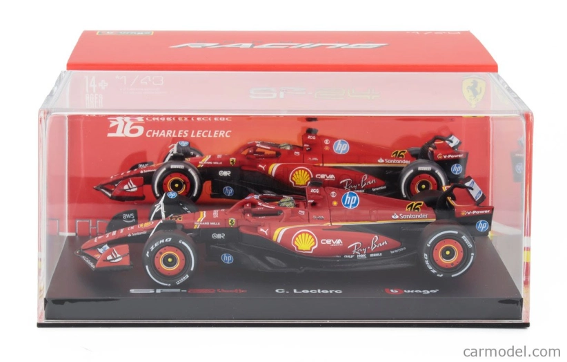 Bburago Ferrari F1 Sf-24 Team Scuderia Ferrari N 16 Winner Italy Monza Gp 2024 Charles Leclerc – With Pilot And Showcase 1:43 červená biela čierna