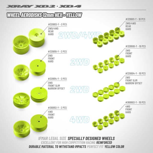 Predné aerodysky 2WD/4WD s 12mm IFMAR - tvrdé, žlté (10 ks)