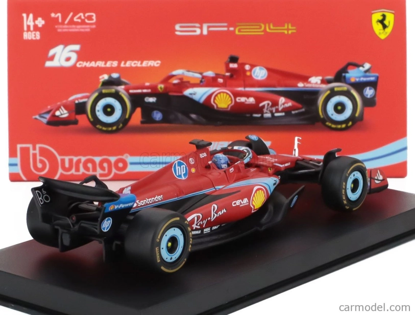Bburago Ferrari F1 Sf-24 Team Scuderia Ferrari N 16 3rd Miami Gp 2024 Charles Leclerc – With Pilot And Showcase 1:43 červená čierna svetlomodrá