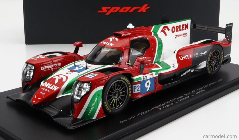 Spark-model Oreca Gibson 07 Gk428 4.2l V8 Team Prema Orlen N 9 2nd Lmp2 Class 24h Le Mans 2022 R.kubica - L.deletraz - L.colombo - Con Vetrina - With Showcase 1:18 Červená Bílá Zelená