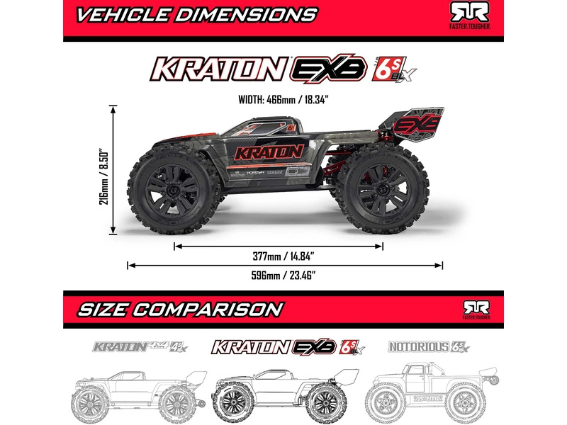 RC auto Arrma Kraton 6S BLX V6 1:8 4WD Extreme Bash RTR, čierne