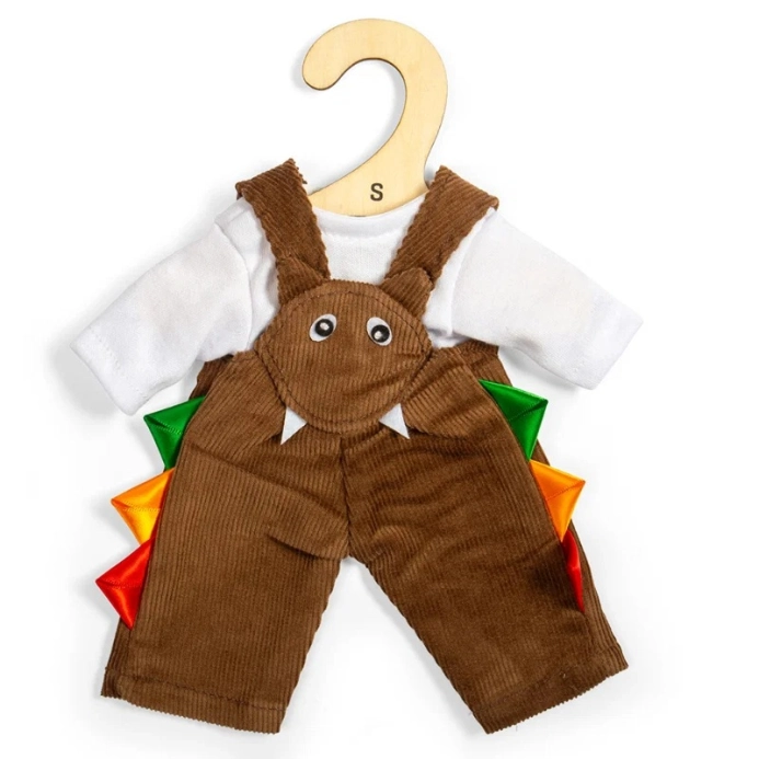 Bigjigs Toys Hnedé menčestrové nohavice s trakmi pre bábiku 28 cm