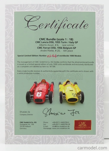 Cmc Ferrari F1 Set 2x Lancia D50 N 20 6. Gp Belgicka 1956 A.pilette + D50 N 6 Winner Gp Torino 1955 A.ascari 1:18 Červená Žltá