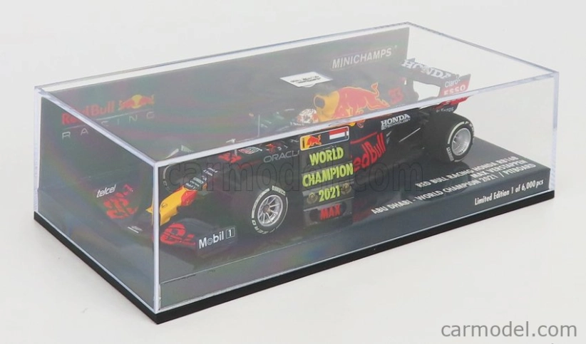 Minichamps Red bull F1 Rb16b Honda Ra620h Team Aston Martin N 33 Winner Abu Dhabi Gp Majster sveta s Pit Board 2021 Max Verstappen 1:43 Matná modrá žltá červená