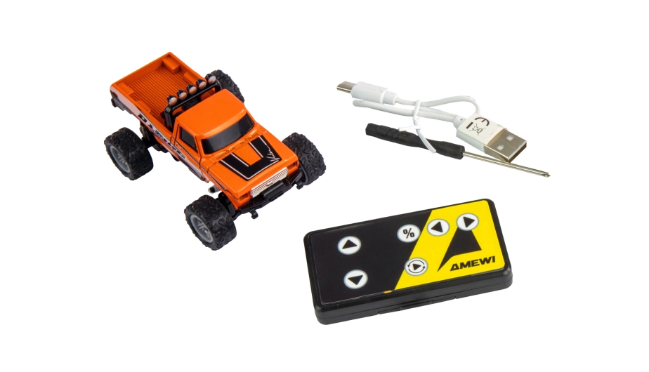 RC Monster Truck kovový 1:64 RTR LED Tempomat 2,4GHz oranžový