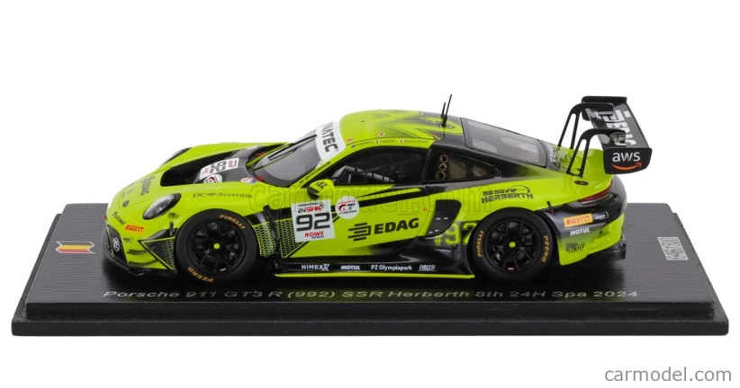 Iskra-model Porsche 911 992 Gt3 R 4.2l Team Ssr Herberth N 92 24h Spa 2024 Mathieu Jaminet - Matt Campbell - Frederic Makowiecki 1:43 Zelená čierna