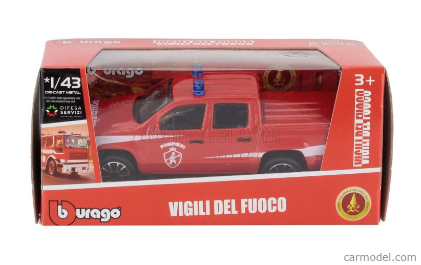 Bburago Volkswagen Amarok Pick-up Vigili Del Fuoco 2019 1:43 červeno-biela