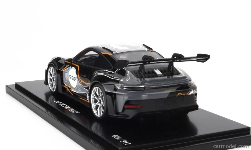 Spark-model Porsche 911 992 Gt3 Rs N 992 Coupe Weissach Test Track 2023 - Con Vetrina - S vitrínou 1:18 čierna sivá žltá