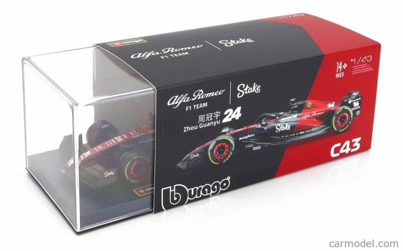 Bburago Alfa romeo F1 C43 Team Stake N 24 Season 2023 Guanyu Zhou 1:43, černá