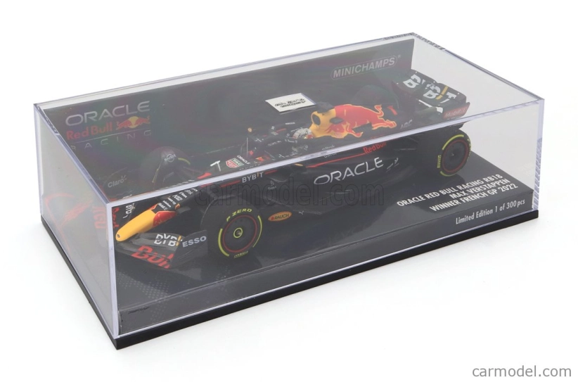Minichamps Red bull F1 Rb18 Team Oracle Red Bull Racing N 1 Víťaz majstrovstiev sveta Francúzska 2022 Max Verstappen 1:43 Matná modrá žltá červená