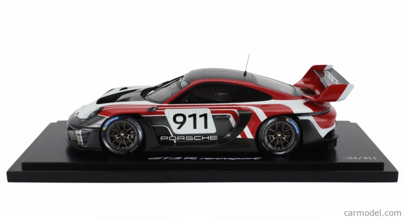 Spark-model Porsche 911 992 Gt3 R N 911 Racing Flacht Design Coupe 2021 - Con Vetrina - S vitrínou 1:18 Bielo-sivo-červená