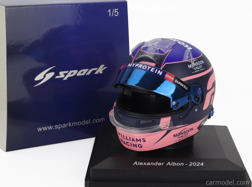 Spark-model Bell helmet Casco Helmet F1 Alexander Albon Team Williams Racing N 23 Season 2024 1:5 Modrá Růžová
