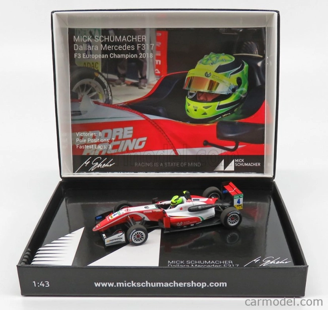 Minichamps Dallara F3 F317 Mercedes Team Prema Theodore Racing N 4 Sezóna Mick Schumacher 2018 Formula3 Champion 1:43 Červená biela