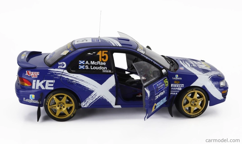 Sun-star Subaru Impreza 555 N 15 Rally Mythical Cars 2023 Alister Mcrae - Stuart Loudon Logiman 1:18 Modrá Bílá