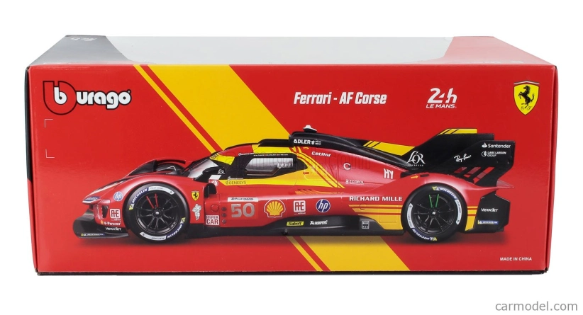 Bburago Ferrari 499p 3.0l Turbo V6 Team Ferrari Af Corse N 50 Winner 24h Le Mans (after Race Version) 2024 Antonio Fuoco - Miguel Molina - Nicklas Nielsen 1:18 Red