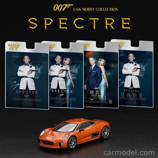 Mini-gt Jaguar C-x75 2015 - 007 James Bond - Spectre - anglické blistrové balenie 1:64 Firesand Met