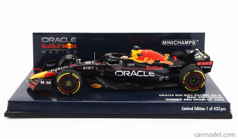 Minichamps Red bull F1 Rb18 Team Oracle Red Bull Racing N 1 Winner Abu Dhabi Gp Majster sveta 2022 Max Verstappen 1:43 Matná modrá žltá červená
