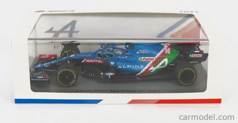Spark-model Renault F1 A521 Renault E-tech 20b Team Alpine N 14 8th Abu Dhabi Gp 2021 Fernando Alonso 1:43 Modrá Met Červená Bílá