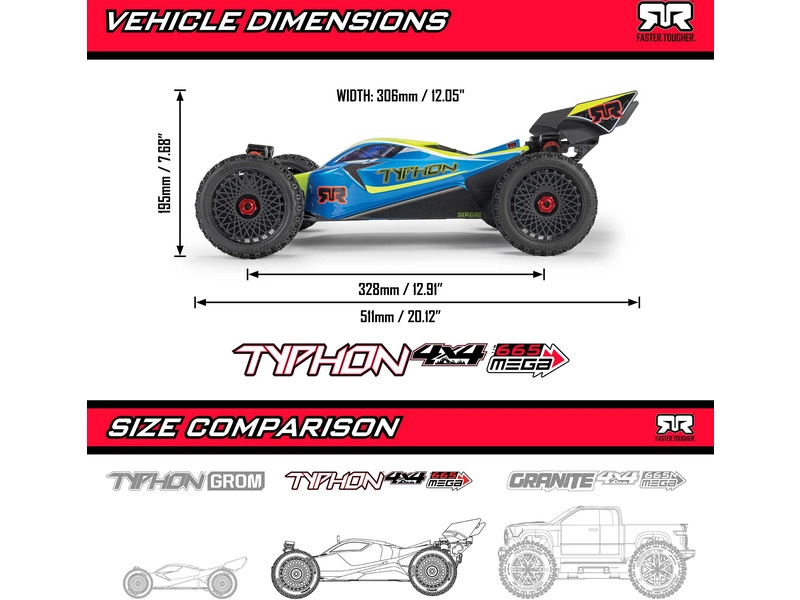 RC auto Arrma Typhon Mega 665 1:8 4WD RTR, červená