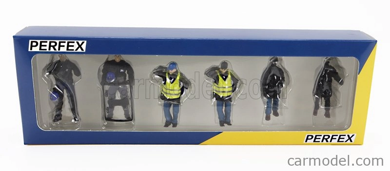 Perfex Figures Set 6x Police Gendarmes & Manifestants Gilets Jaunes Yellow Paris 1:43 Černá Modrá Žlutá