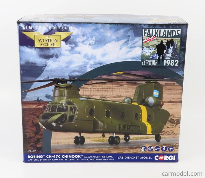Corgi Boeing Ch-47 Chinook Helicopter Ae-520 Argentine Army 1:72, zelená