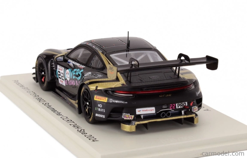 Spark-model Porsche 911 992 Gt3 R 4.2l Team Schumacher Clrt N 22 24h Spa 2024 Ayhancan Guven - Laurin Heinrich - Dorian Boccolacci 1:43 Black Gold