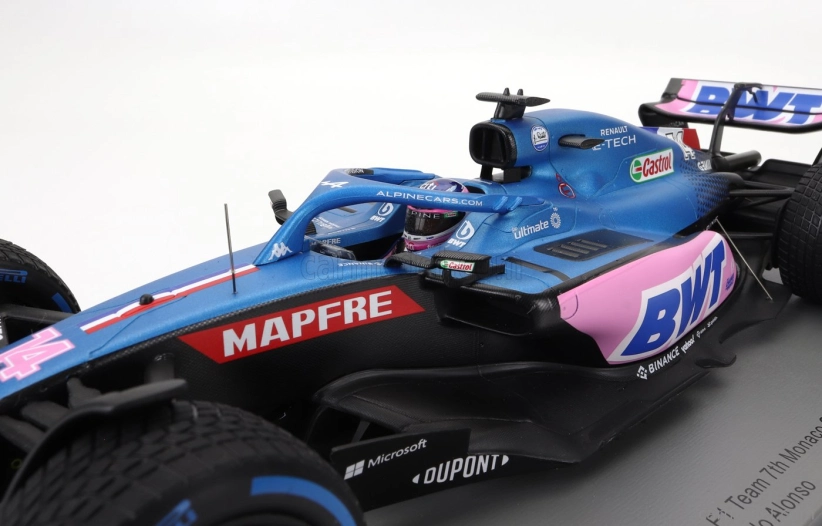 Spark-model Renault F1 A522 Team Alpine Bwt N 14 Monaco Gp 2022 Fernando Alonso - Con Vetrina - S vitrínou - Špeciálna krabica 1:18 Modrá Ružová