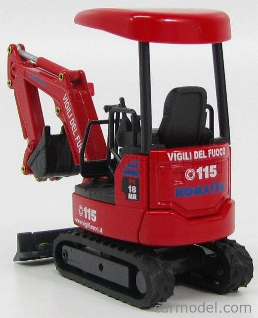 Oldcars Komatsu Pc18 - Ruspa Cingolata Vigili Del Fuoco - Hasičské auto 1:32 červené čierne