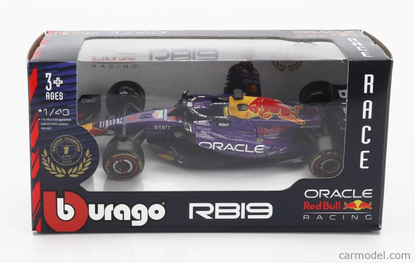 Bburago Red bull F1 Rb19 Team Oracle Red Bull Racing N 1 World Champion Winner Las Vegas Usa Gp 2023 Max Verstappen 1:43 fialová žltá červená