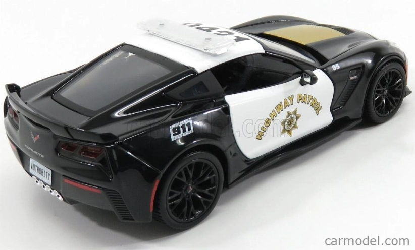 Maisto Chevrolet Corvette Z06 C7 Coupe Highway Patrol Police 2015 1:24 čierna biele zlato
