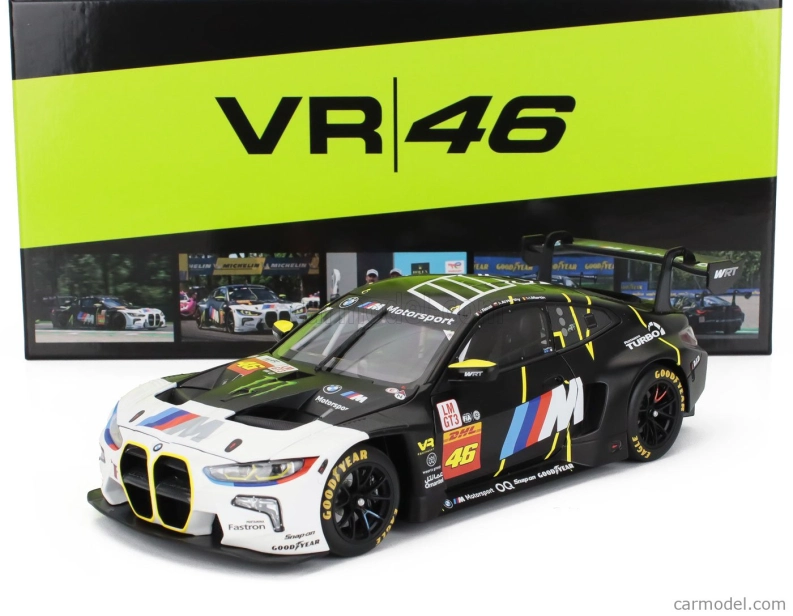 Minichamps BMW 4-series M4 Gt3 Team Wrt N 46 2nd Imola 2024 Valentino Rossi - Maxime Martin - Ahmad Al Harthy 1:18 Matná Černá Bílá