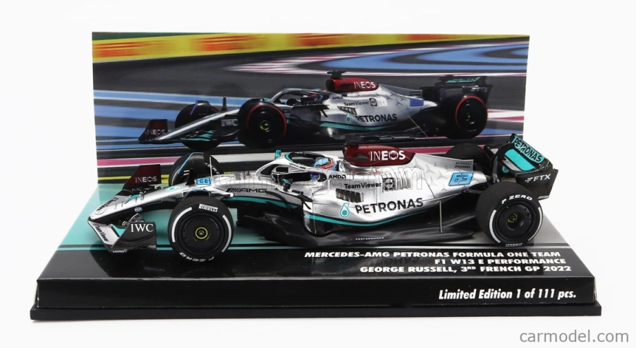 Minichamps Mercedes gp F1 W13e Team Mercedes-amg Petronas F1 N 63 3rd France Gp 2022 George Russell 1:43 Stříbrná Zelená