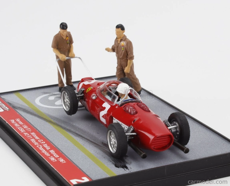 Brumm prom Ferrari F1 Diorama 156 N 2 Víťaz majstrovstiev sveta Taliansko Monza Gp s figúrkami 1961 Phil Hill 1:43 Červená