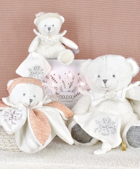 Doudou Darčeková sada Plyšový medvedík s dečkou 30 cm sivý