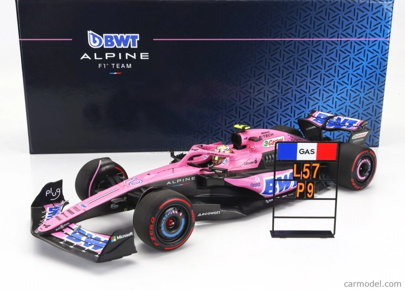 Minichamps Renault F1 A523 Team Bwt Alpine N 10 9th Bahrain Gp With Pit Board 2023 Pierre Gasly 1:18 Pink Black Blue