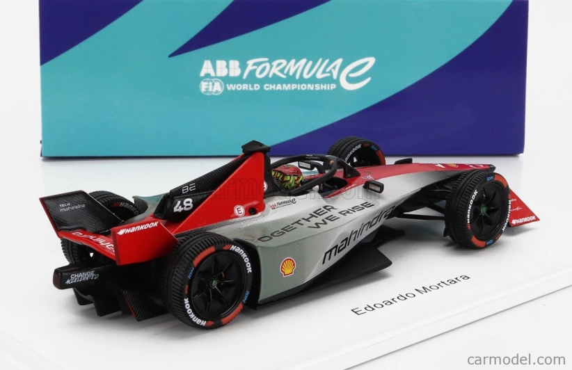 Spark-model Mahindra Formula-e M9 Electro Team Mahindra Racing N 48 Season 2023-2024 Edoardo Mortara 1:43 Stříbrná Červená Černá