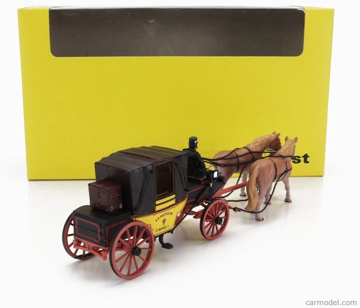 Starline models Accessories Diligenza Con Cocchiere E Cavalli - Carrozza 1850-1880 - Postkutsche Landauer With Figure And Horses 1:43 Žlutá Hnědá Červená