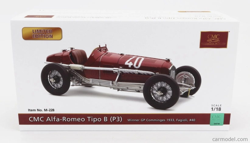 Cmc Alfa romeo F1 P3 N 40 Winner Comminges Gp 1933 Fagioli 1:18 červená