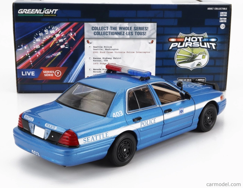 Greenlight Ford usa Crown Victoria Police Interceptor Seattle 2001 1:24 Modrá Bílá
