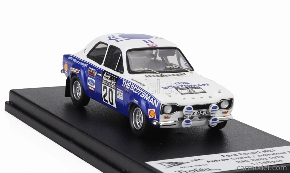 Trofeu Ford england Escort Mki Rs 1600 (night Version) N 20 Rac Rally 1973 Andrew Cowan - Johnstone Syer 1:43 Bílá Modrá