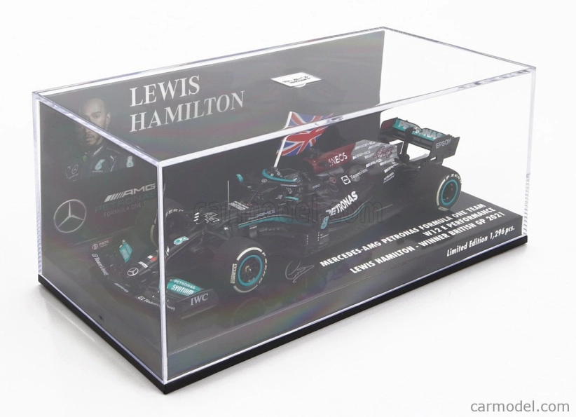 Minichamps Mercedes gp F1 W12 Mercedes M12 Eq Power+ Team Amg Petronas Motorsport Formula One N 44 Winner British Silverstone Gp With Flag 2021 Lewis Hamilton 1:43 Black Green