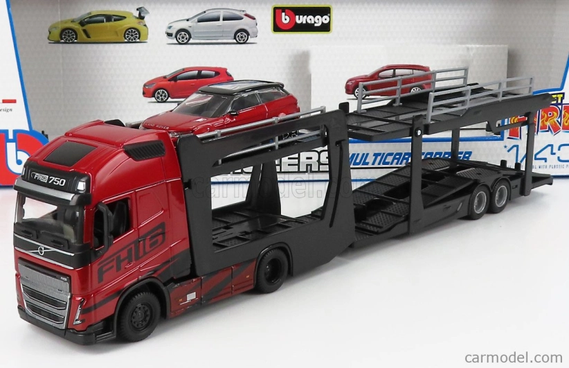 Bburago Volvo Fh16 Xl 750 Euro 6 Cab Truck Car Transporter With Land Rover Range Evoque Lrx 2-door 2011 1:43 Red Met